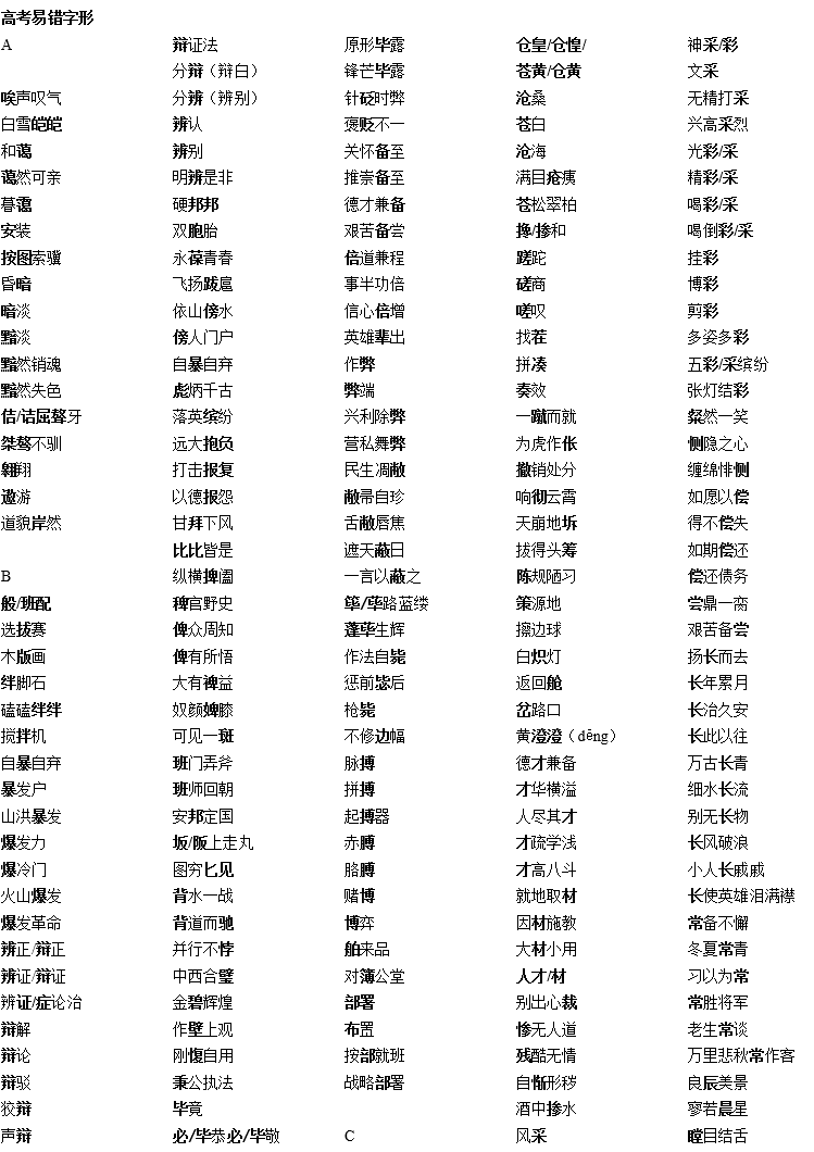 高考语文字音字形最全面总结来了，考试就从里面挑