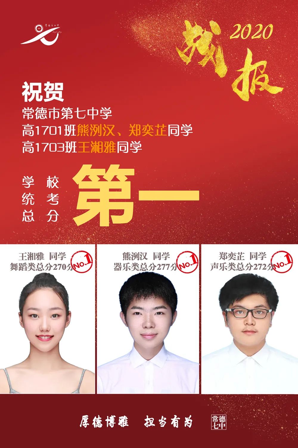 艺体捷报频传！常德市第七中学2020年高考艺体专业测试再获佳绩