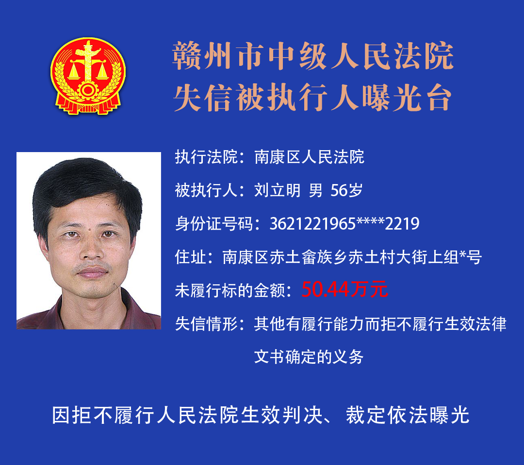 赣州市中级人民法院曝光2021年最新失信被执行人名单