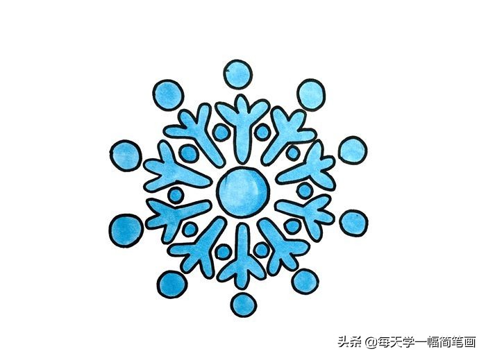 雪花简笔画(每天学一幅简笔画--简单又好看的雪花画法,雪花怎么画简笔