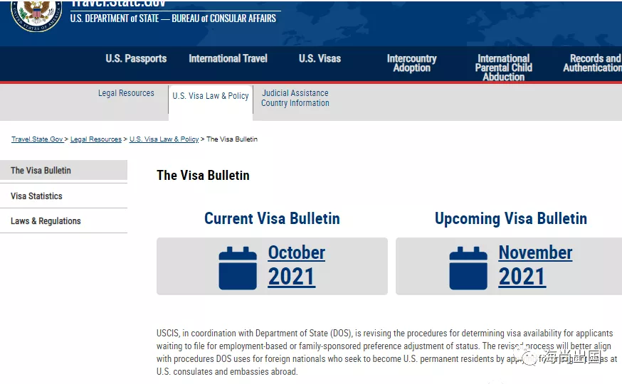 2021年12月份美国移民签证排期公布