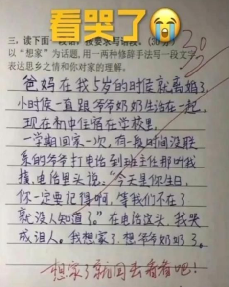 小学生“满分作文”走红，老师看完笑出眼泪，爸爸：家丑不可外扬