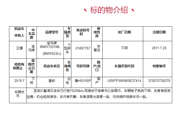 司法拍卖成功！山东曲阜一辆鲁HQ155P宝马523Li以15.5万余元成交
