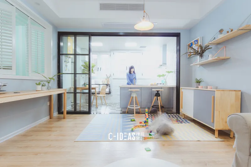 兒童空間設計99㎡兩居改三居，LDK一體+無電視設計，一家三口的溫馨親子宅