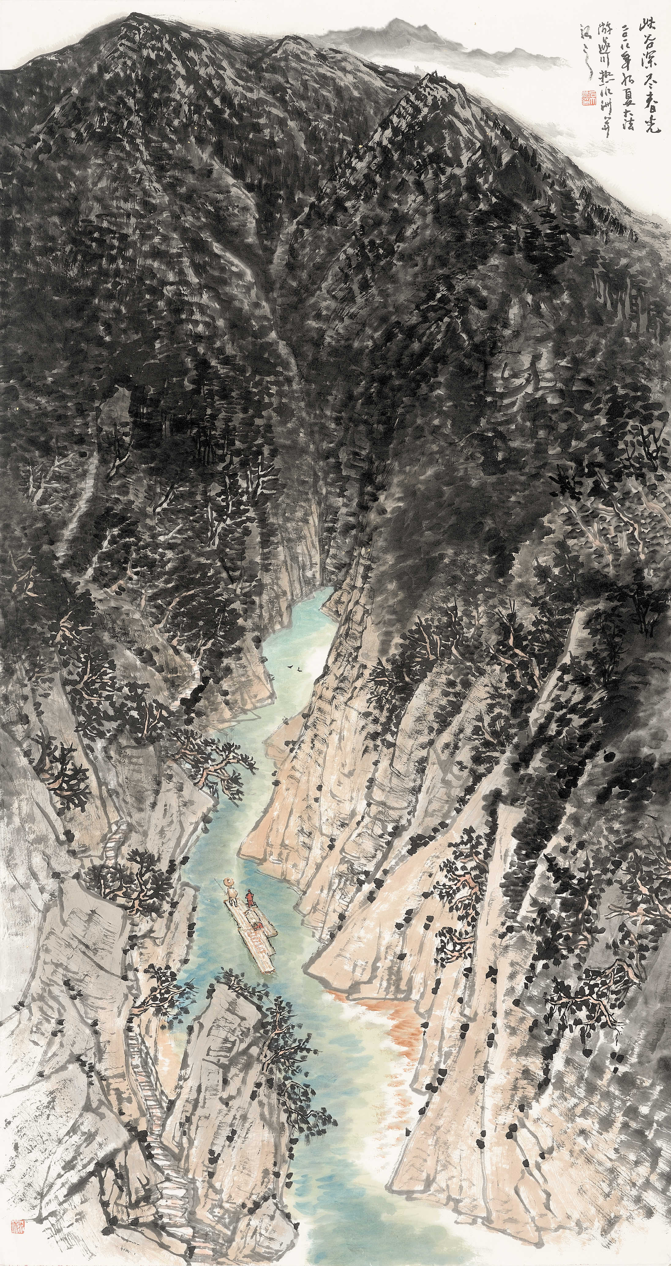 《峡谷深尽春光》97×180cm《青山翠谷良田》146×365cm《山水魂》