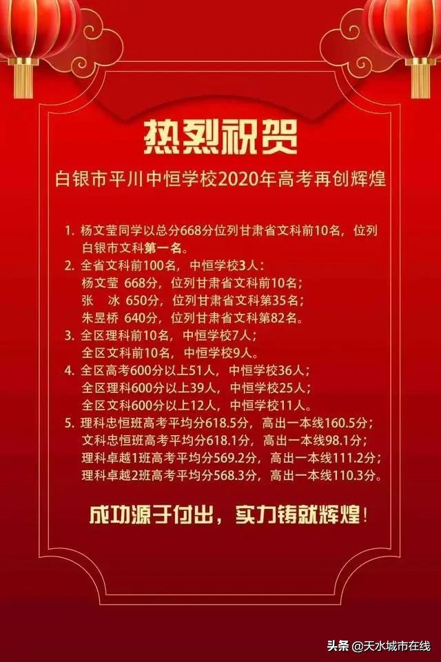 甘肃多县（市）2020年高考文、理科第一名出炉