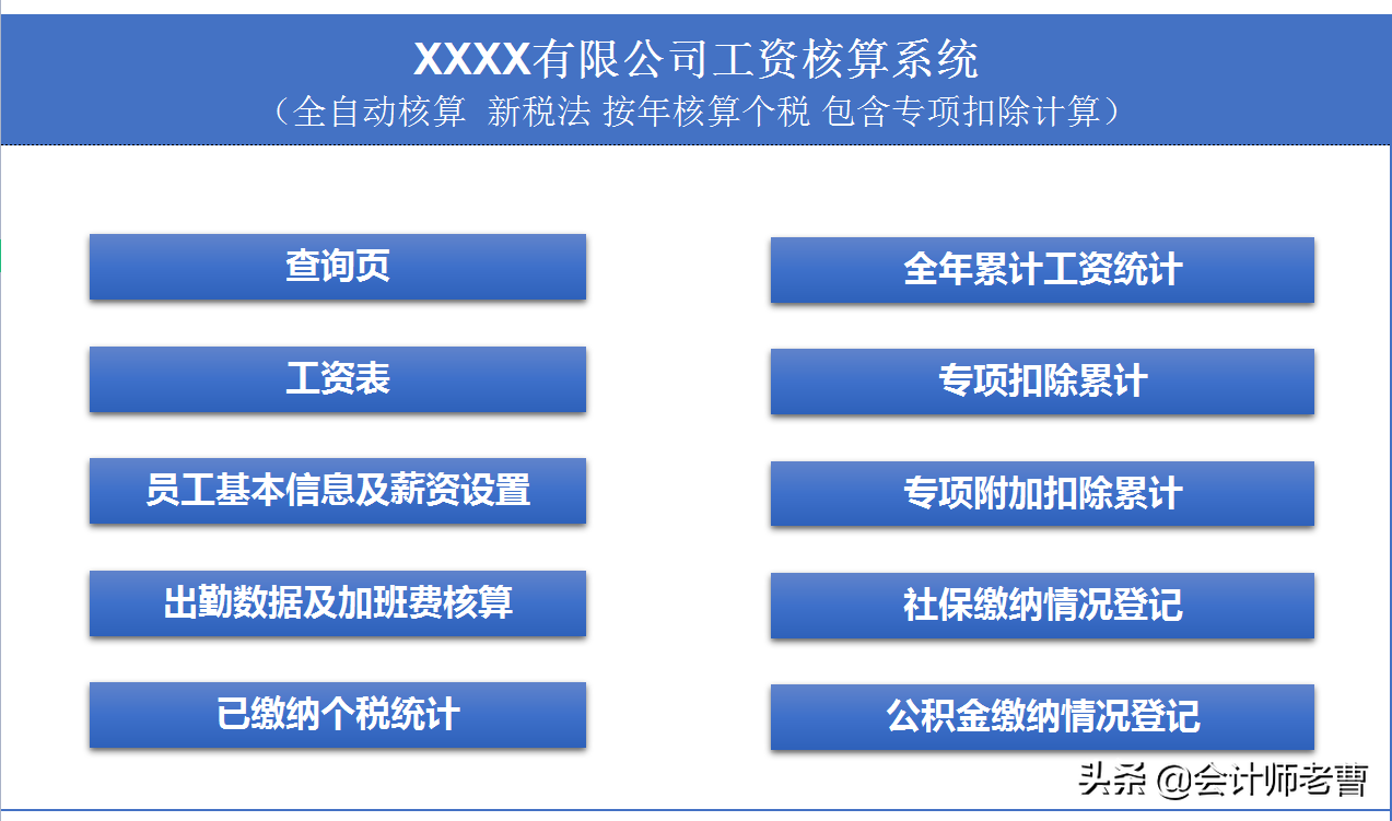 超全的工资核算系统，含专项扣除，附带五险一金计算器，会计必备