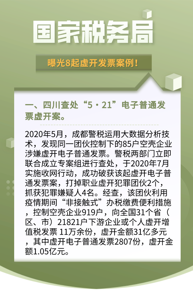 最新！国家税务总局：8起虚开发票案例！引以为戒