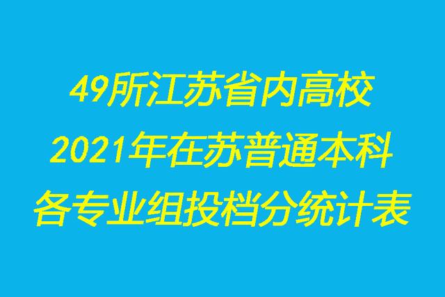 49所江苏省内高校2021年在苏普通本科各专业组投档分统计表
