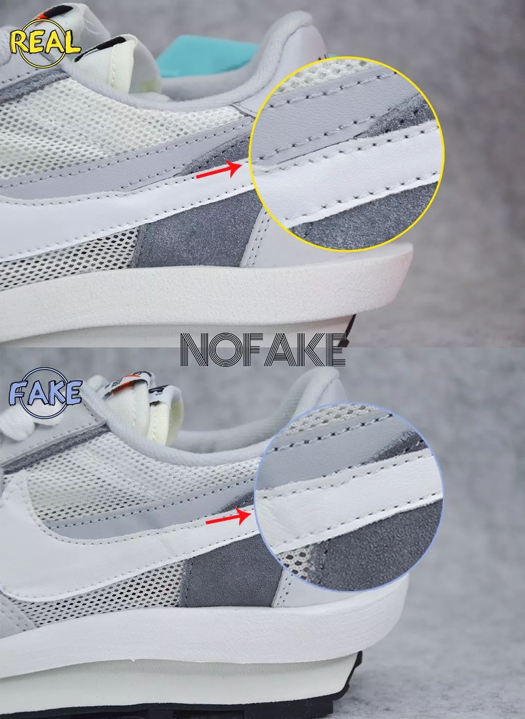 sacai x Nike LDWaffle 真假对比