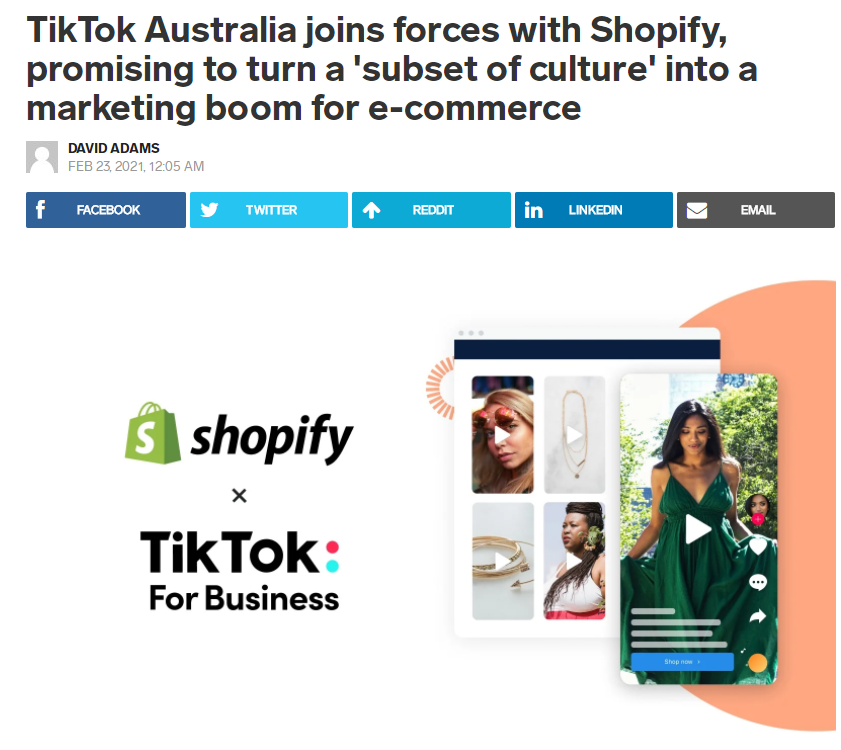 社交媒体和电商融合？澳大利亚TikTok与Shopify合作
