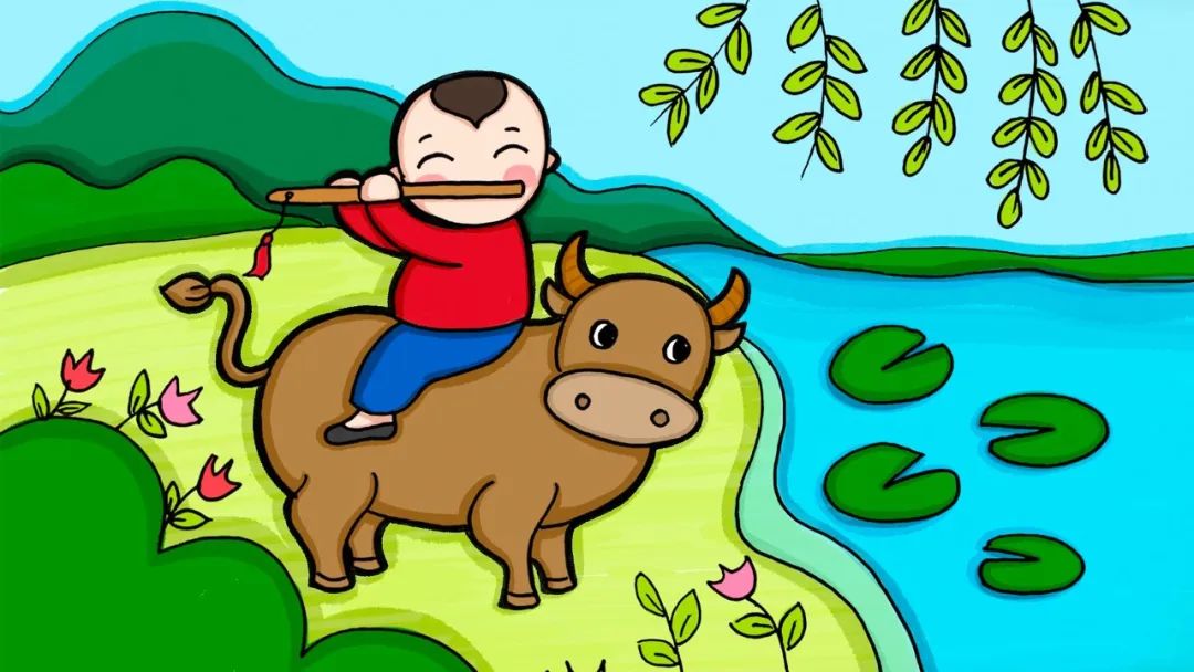 牧童骑黄牛简笔画素描图片