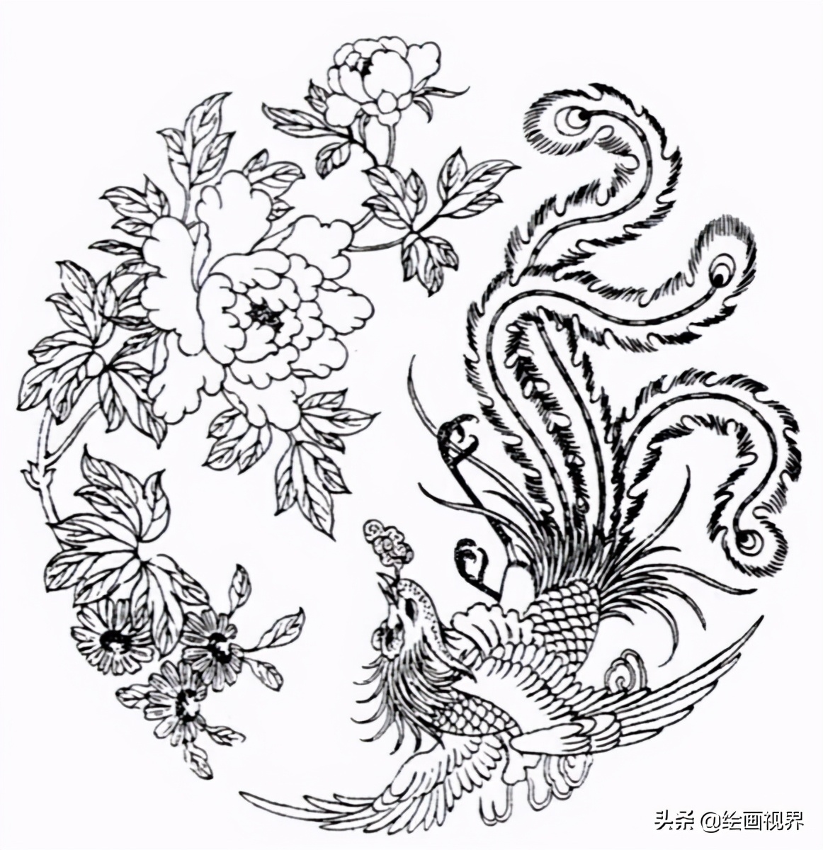 干货!难得一见的凤凰纹样线稿,喜欢画纹样的快收藏起来临摹