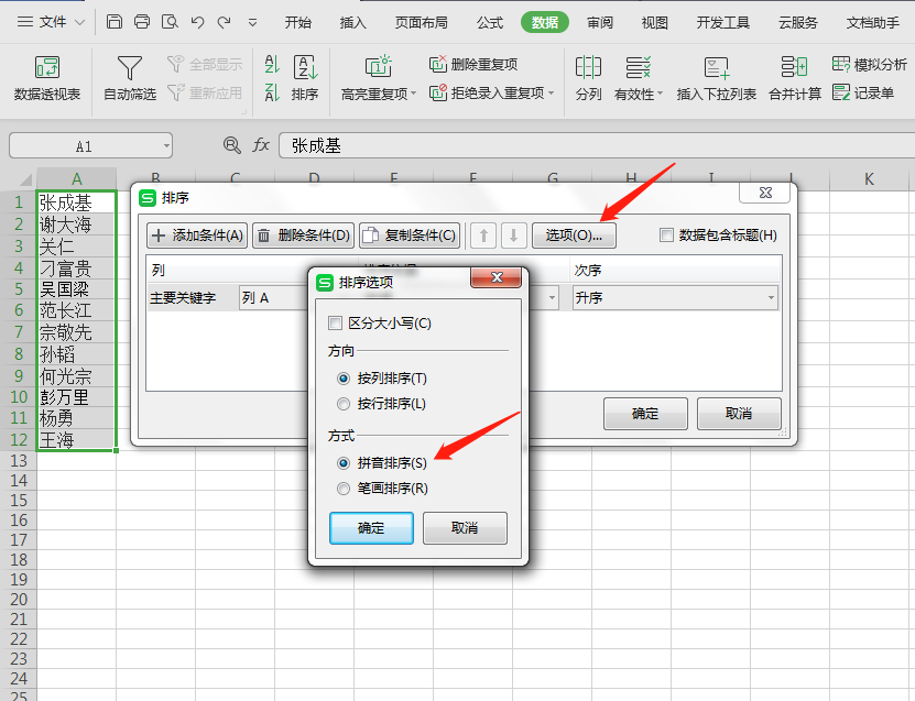 excel表格按姓氏排序方法（wps表格怎样按姓名顺序排列）(3)