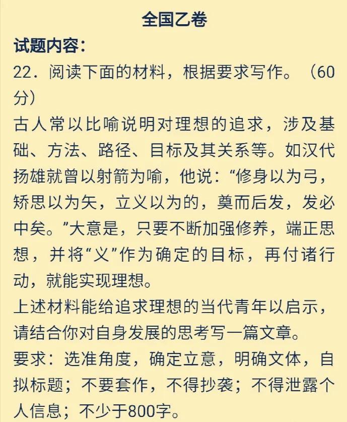 全國乙卷古人常以比喻說明對理想的追求,涉及基礎,方法,路徑,目標及其