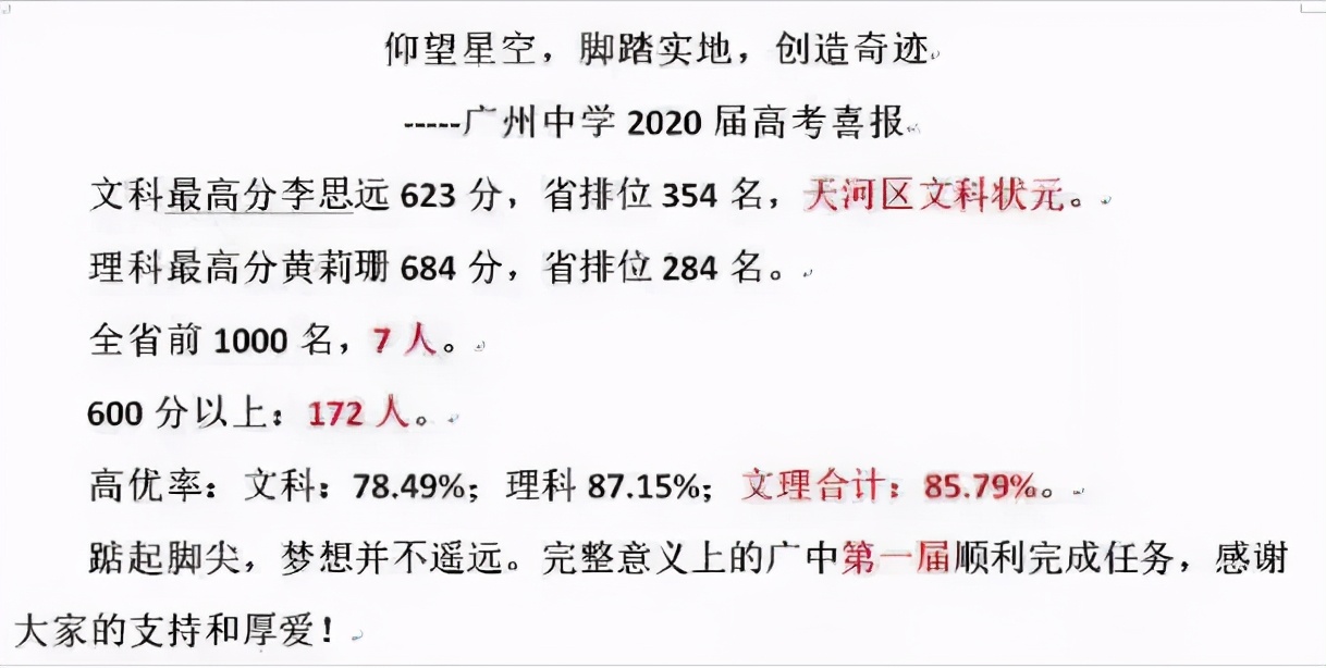 广州市天河区天河中学(高中)中考录取分数线