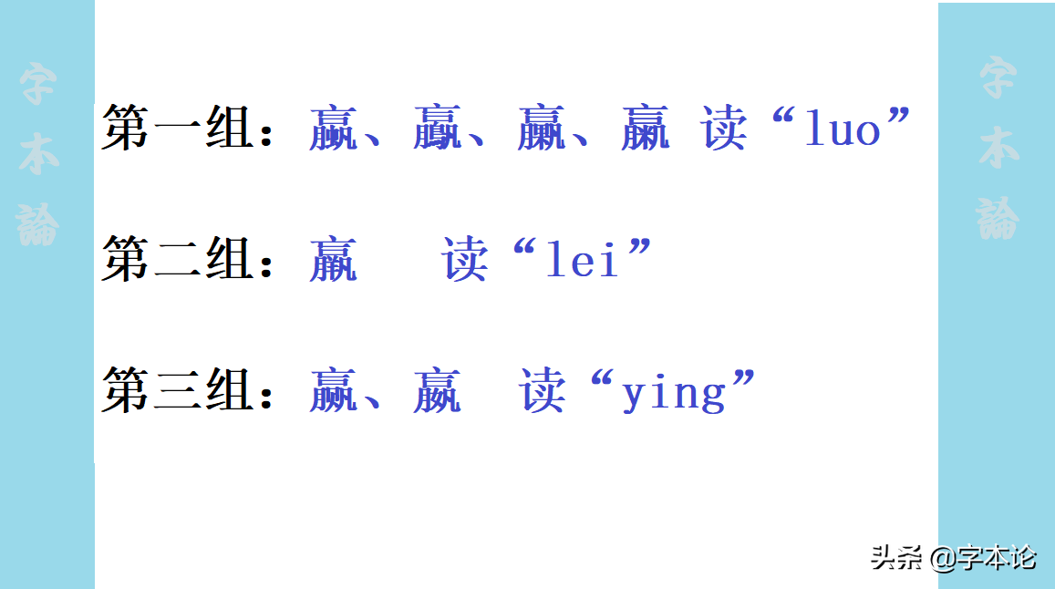 羸、赢、嬴、蠃、鸁、臝、䊨这七个字如何读？形似为何存在音异？