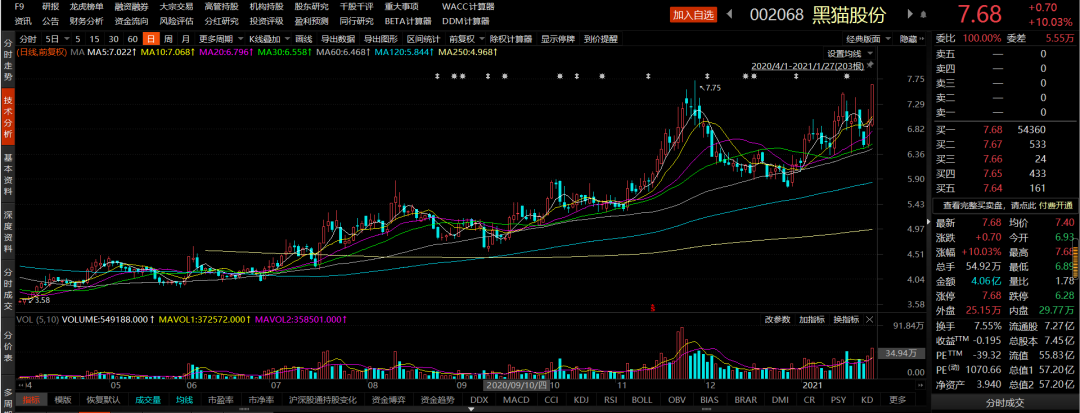 黑猫股份再迎涨停板(黑猫股份下周会高涨吗)