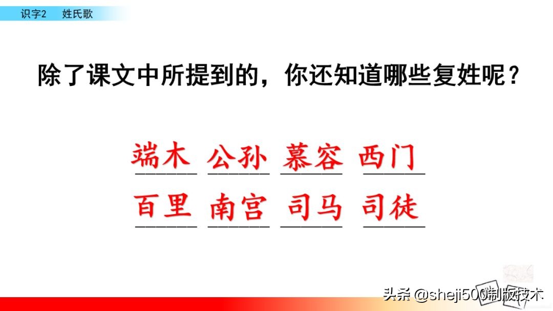 【预习】部编版一年级语文下册识字2《姓氏歌》知识点+图文讲解