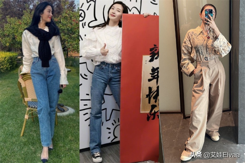 真氧氣美女！高圓圓穿真絲衫牛仔褲好知性，42歲觀音盤腿坐太柔軟