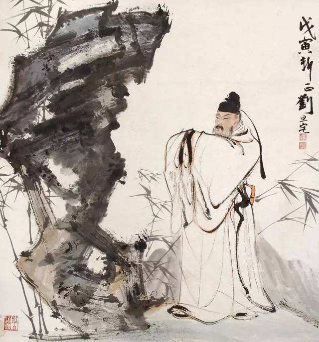 米芾拜石图国画作品图片