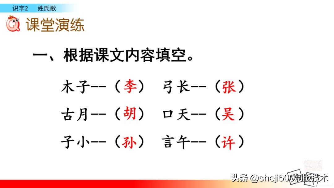 【预习】部编版一年级语文下册识字2《姓氏歌》知识点+图文讲解