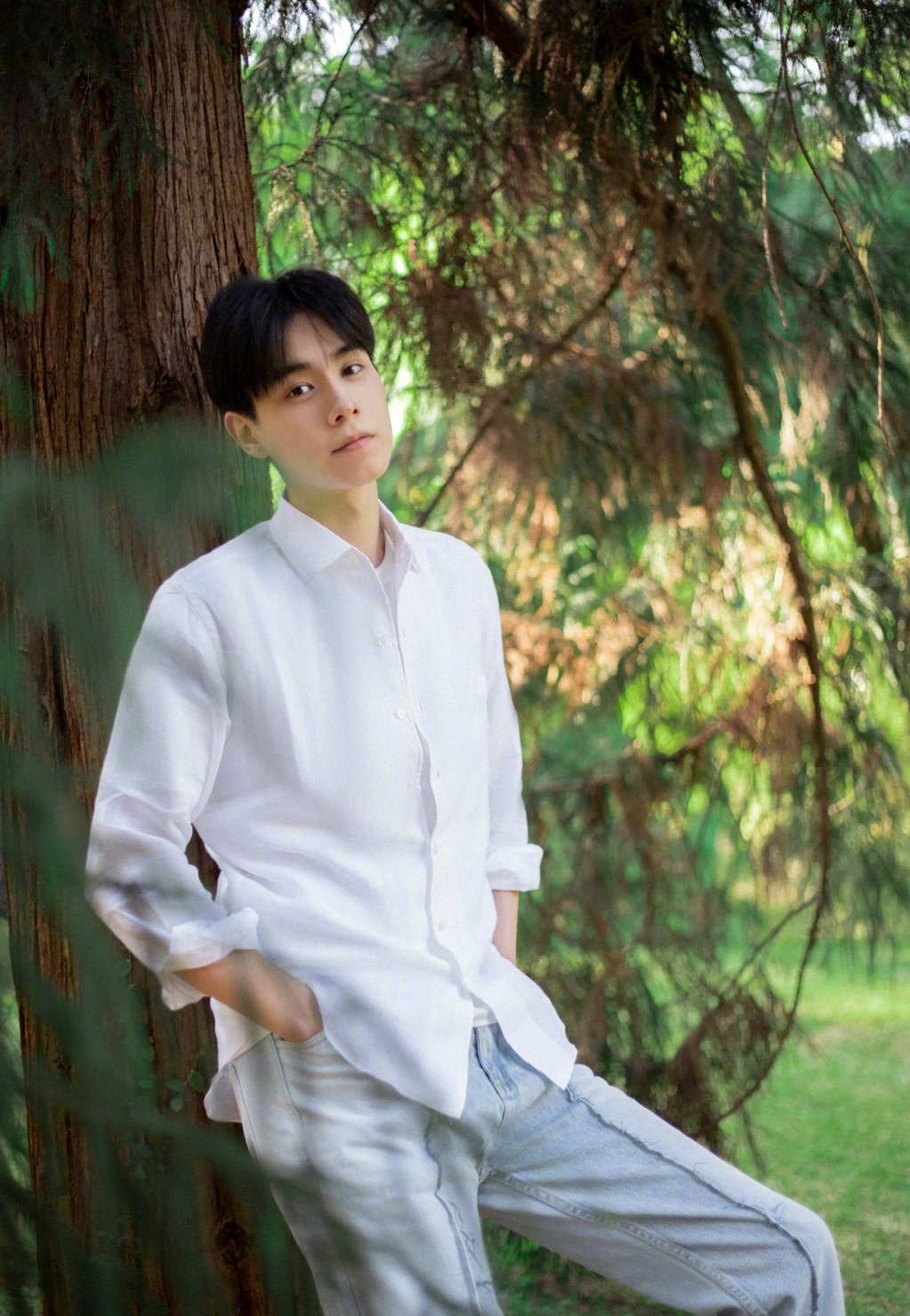 胡一天写真似"画报".白色衬衫休闲随性,阳光少年不惧岁月