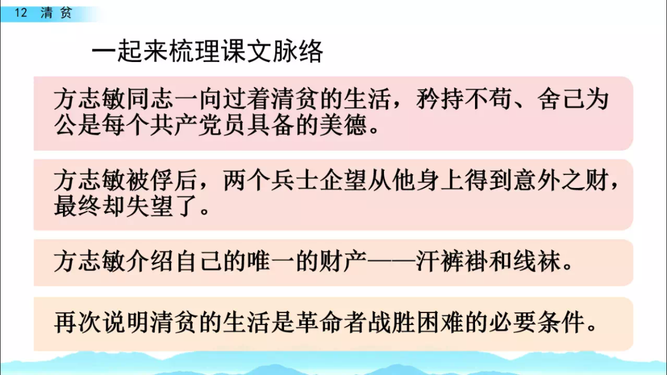 统编版五年级下册《12.清贫》知识点