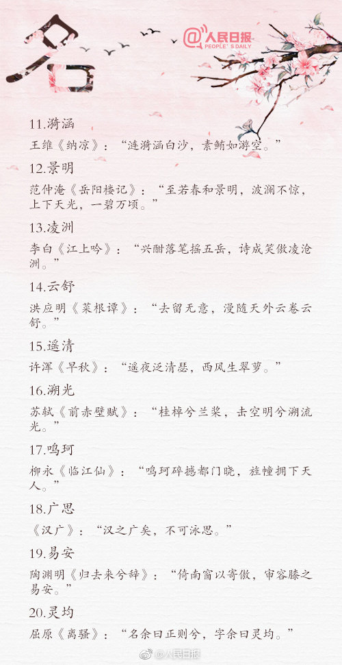 怎样给娃取名字？人民日报教你从诗词中找灵感，好听又有寓意