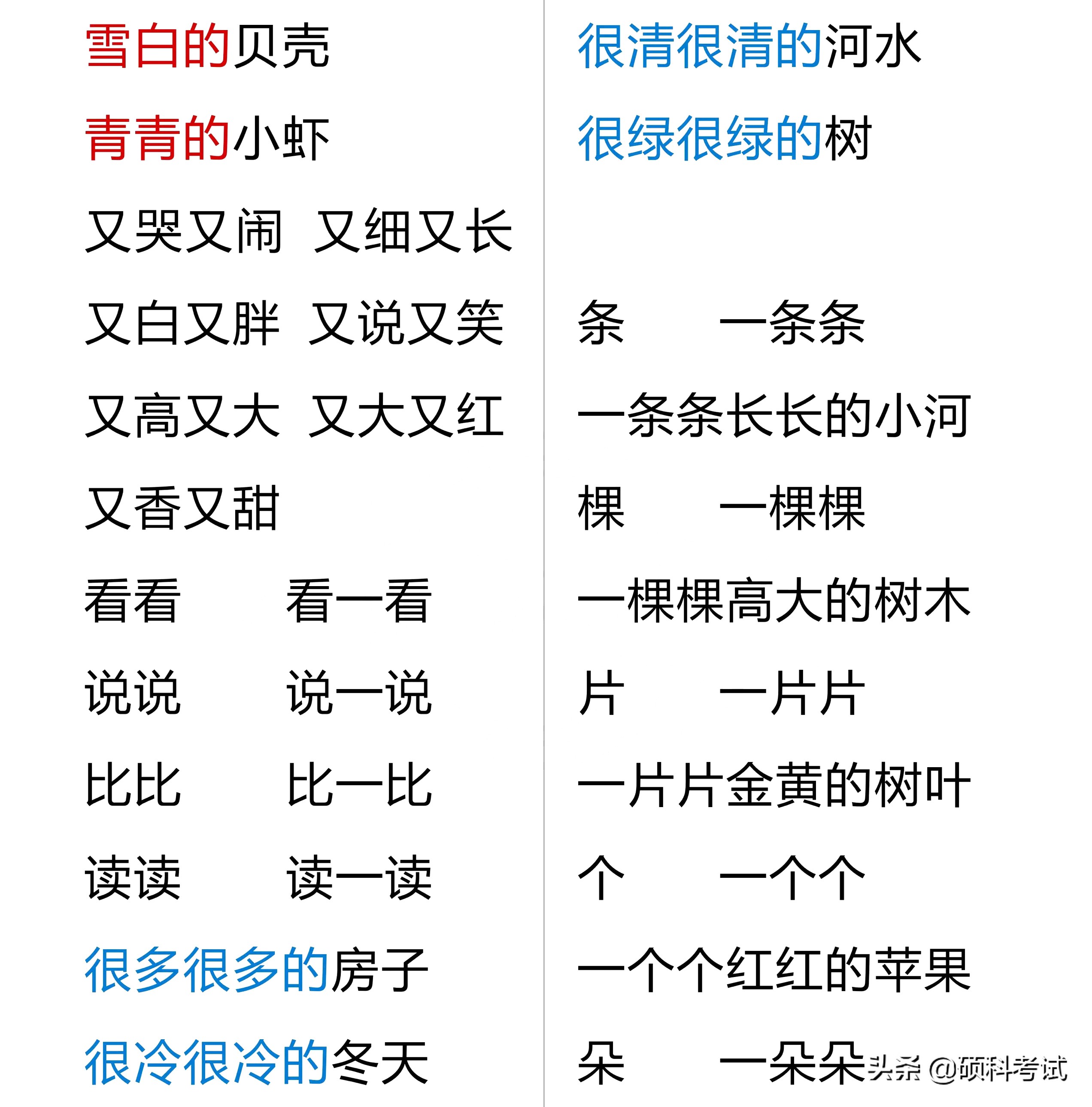 一年级字词句积累：组词、量词、多音字、词语搭配、叠词、句子