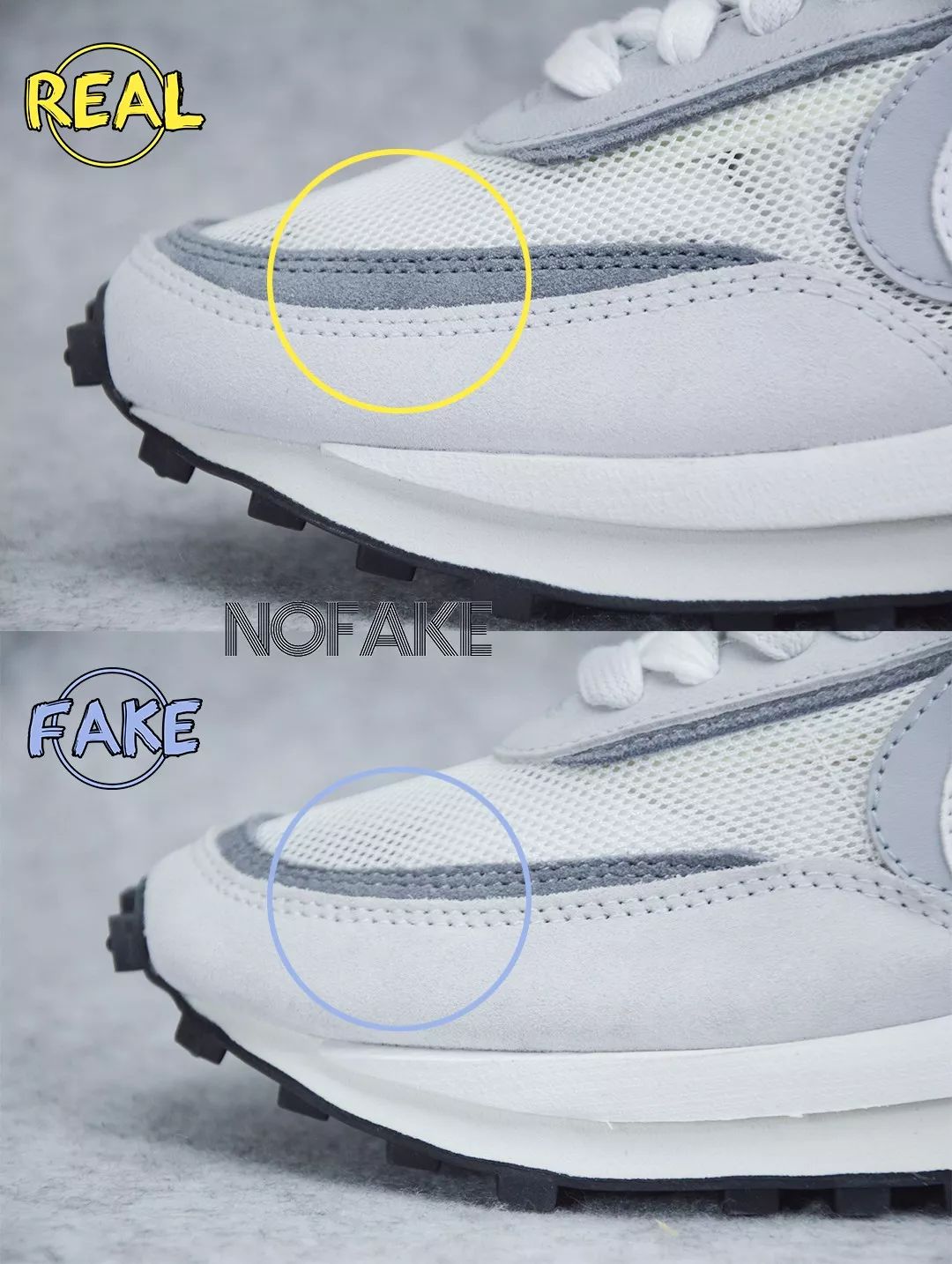 sacai x Nike LDWaffle 真假对比