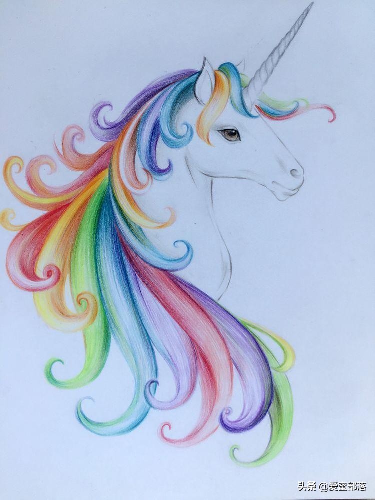 彩色发型的独角兽，彩铅绘画教程