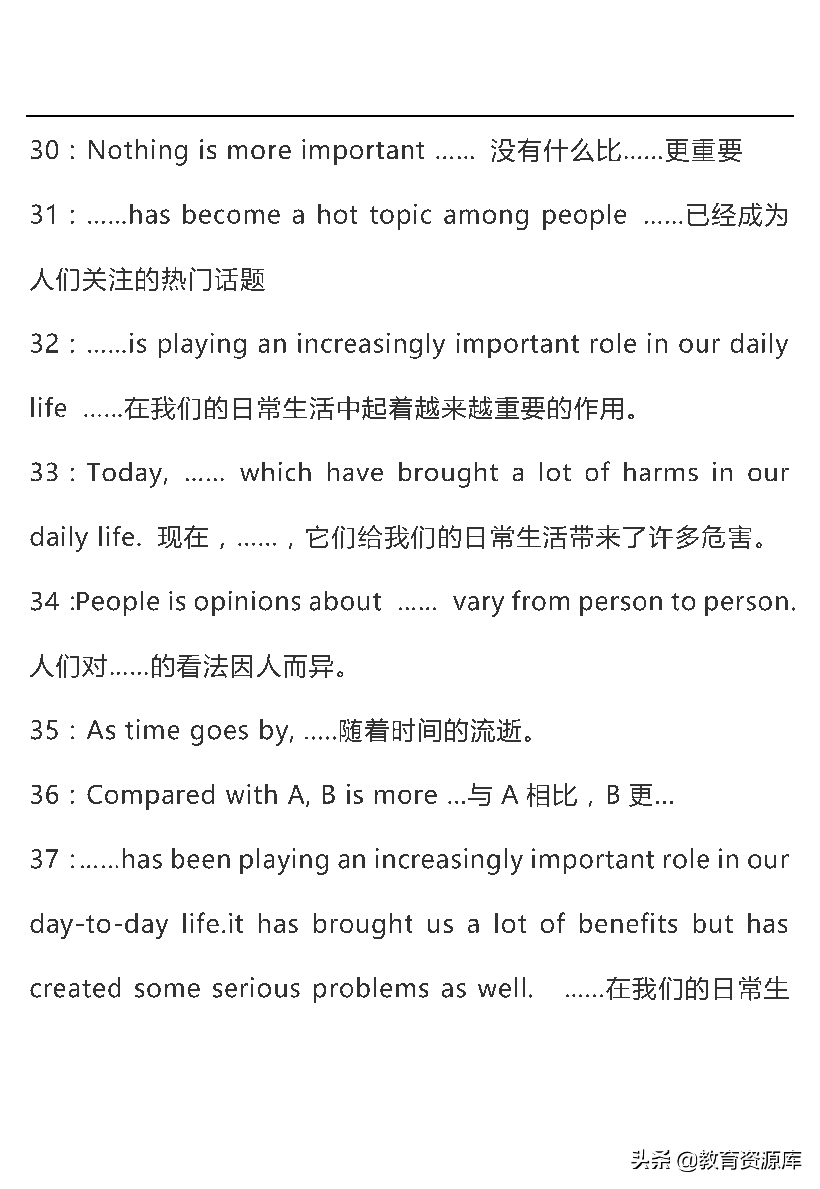 高中英语：高考英语作文万能句