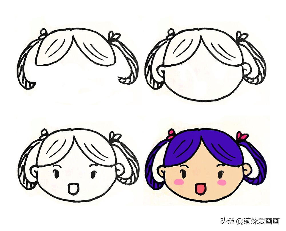 可爱的女孩头像简笔画大全|学画不同表情和发型的小女孩