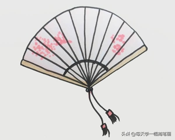 每天学一幅简笔画--带流苏的扇子简笔画画法步骤图片