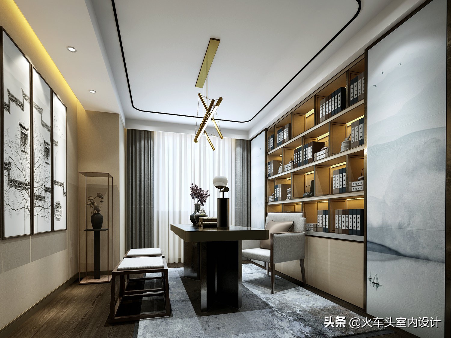 新中式別墅室內裝潢設計CAD施工圖紙+3D模型+效果圖儒雅禪意