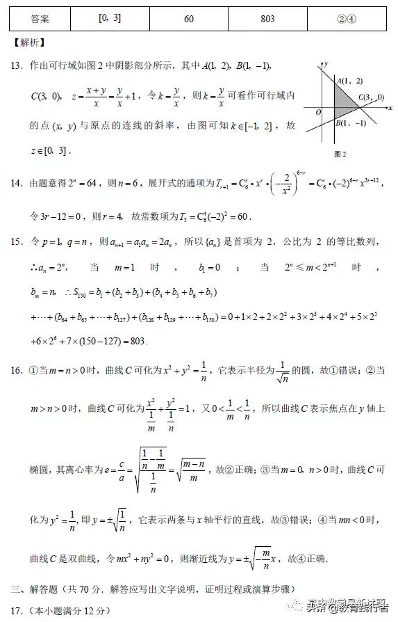 2022届云师大附中学高三上学期高考适应性月考卷（二）文理数试题