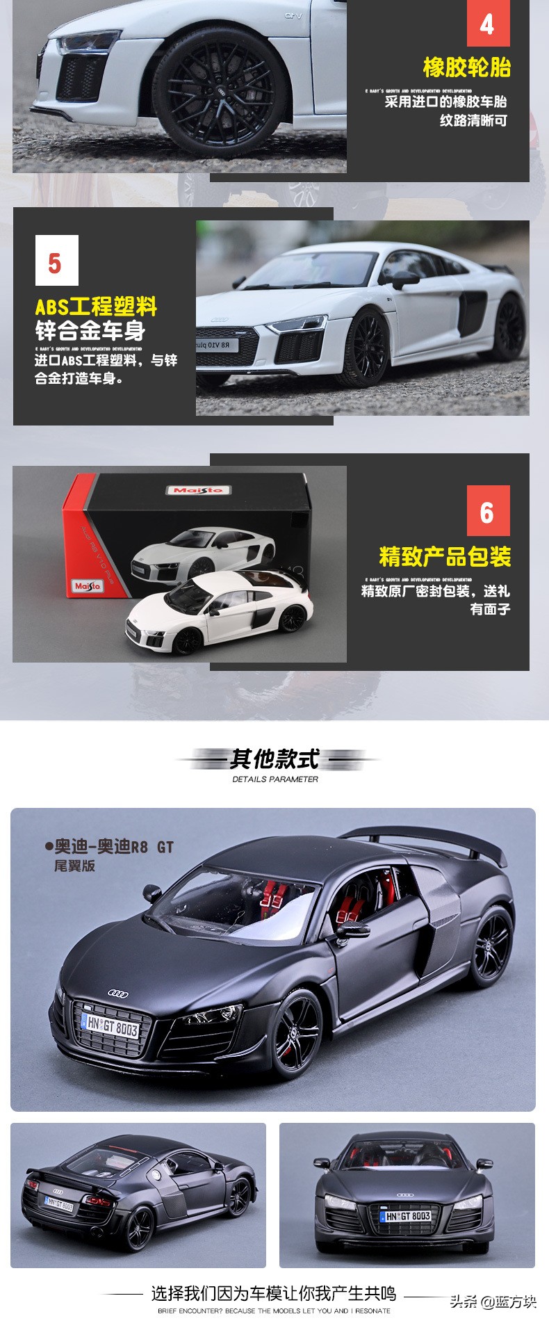 奥迪R8GT跑车引燃年轻人的热情——1：18 仿真合金汽车模型