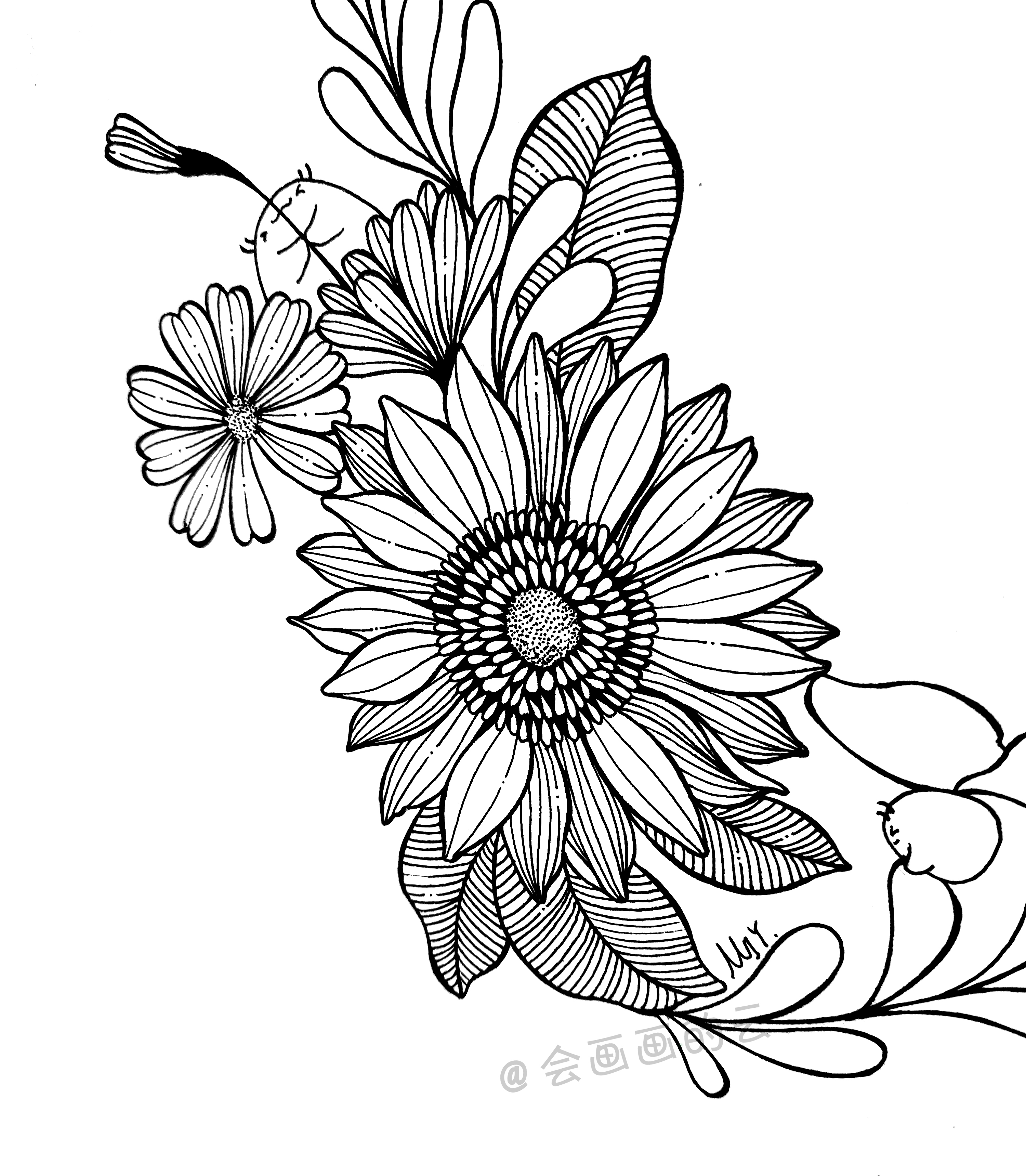 花朵简笔画教程(最常见的工具画出好看的花朵)