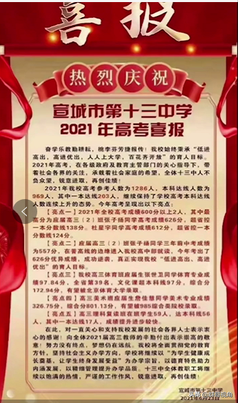 宣城市12所高中2021年高考喜报（宣州、广德、宁国、泾县、郎溪）