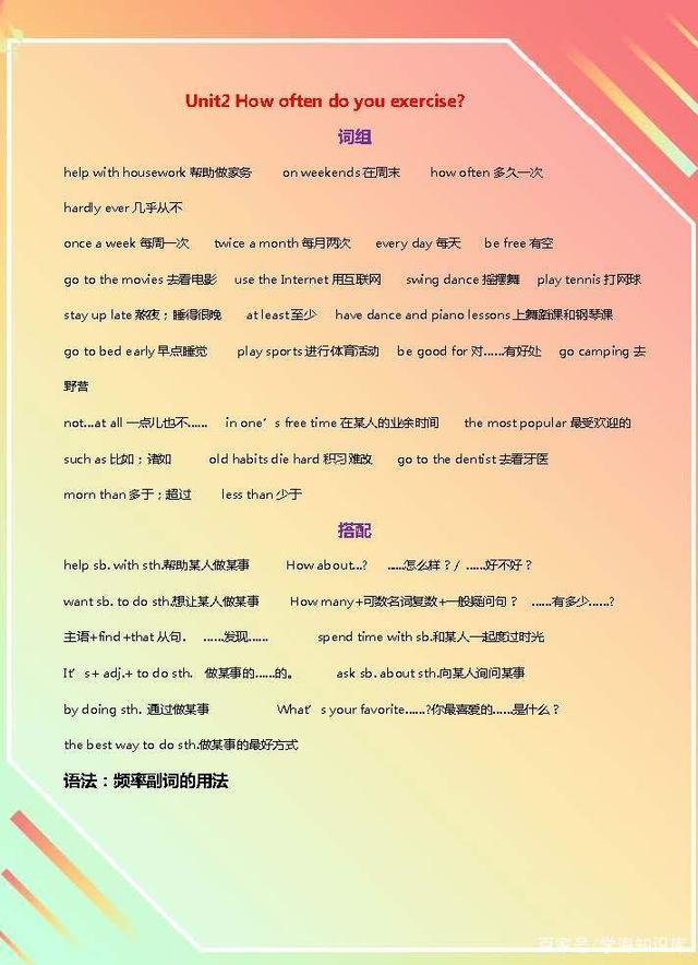 八年级英语（上册）：各单元词组及搭配汇总，再忙也要打印给孩子