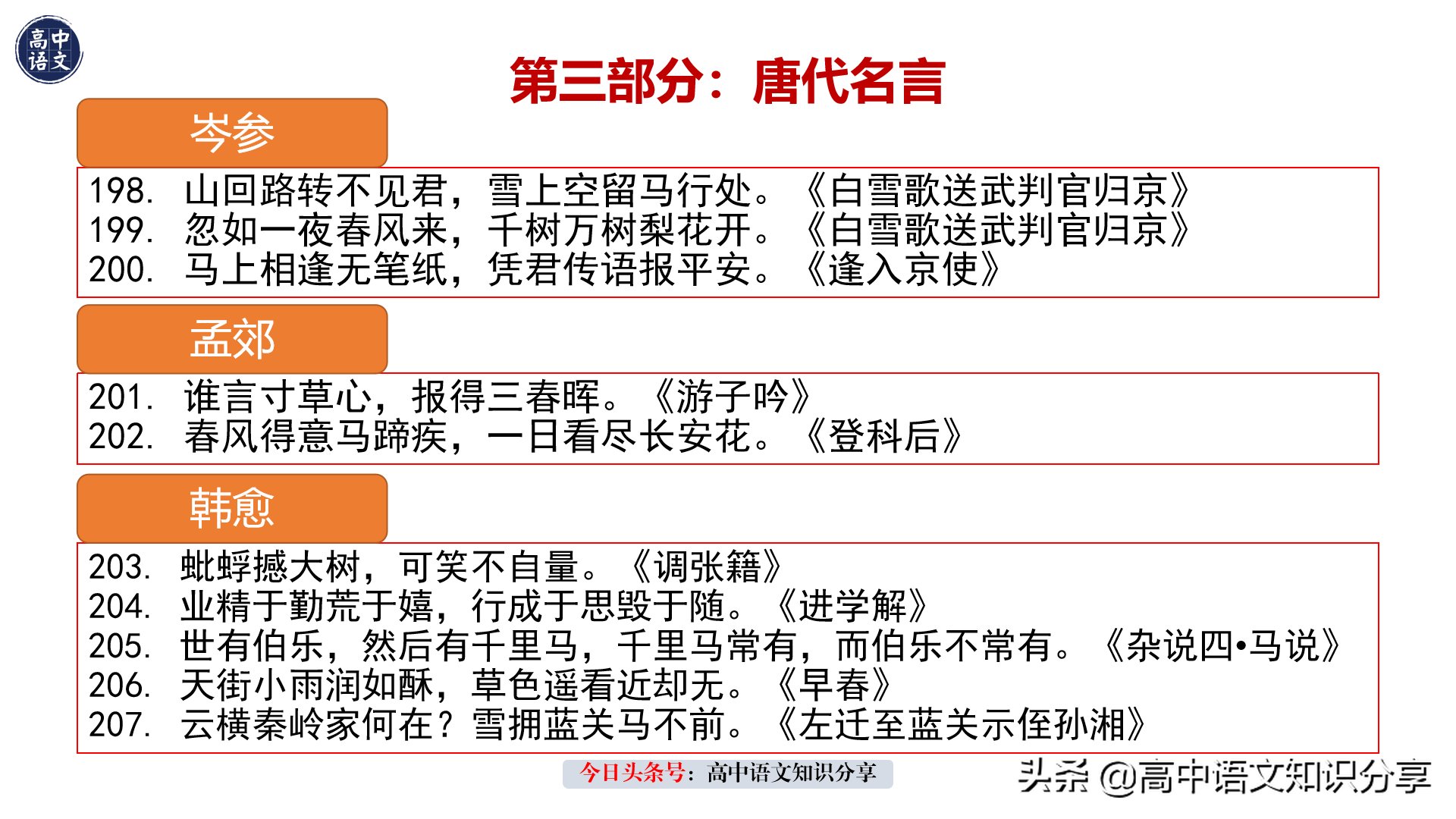 高中生必背的历朝历代名篇名句400句，先秦汉魏唐宋元明清近现代