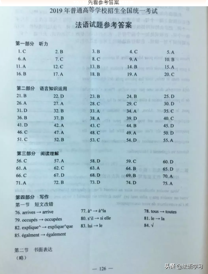 2019年全国高考法语试卷（附答案），你觉得难度怎么样？