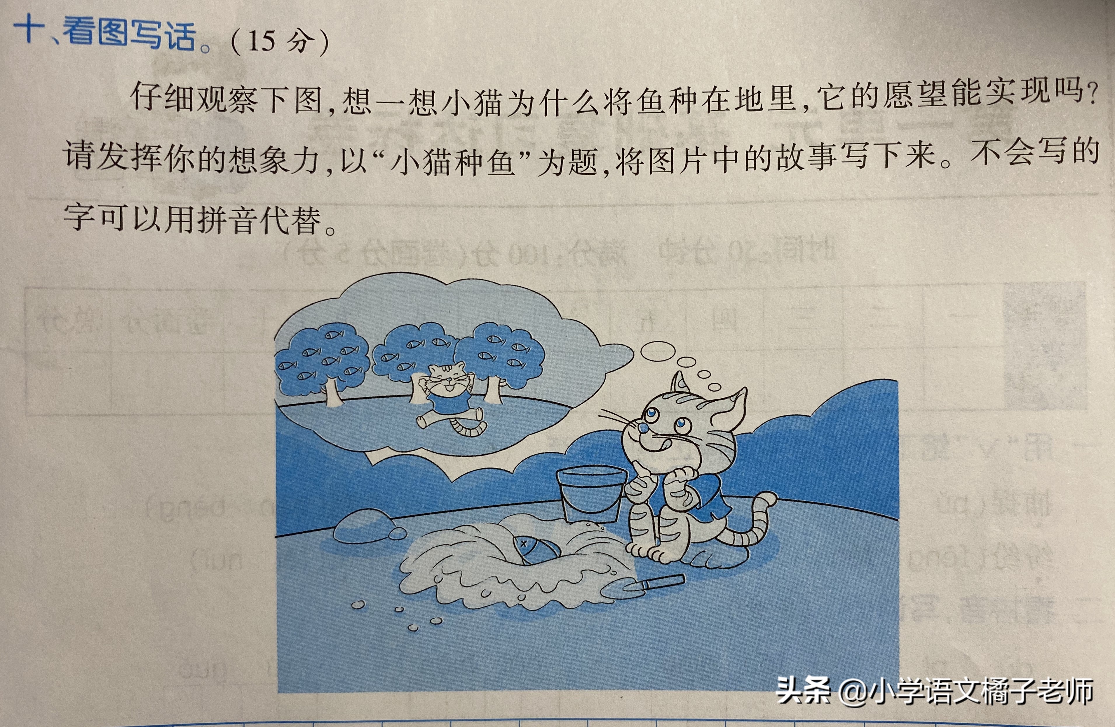 看图写话《小猫种鱼》语言故事，教会你家孩子一个道理