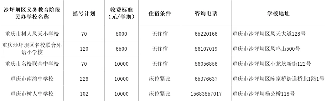 重庆各区民办中小学阶段摇号