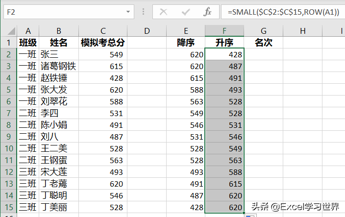 Excel 中的几个排序函数，哪个都很简单易用