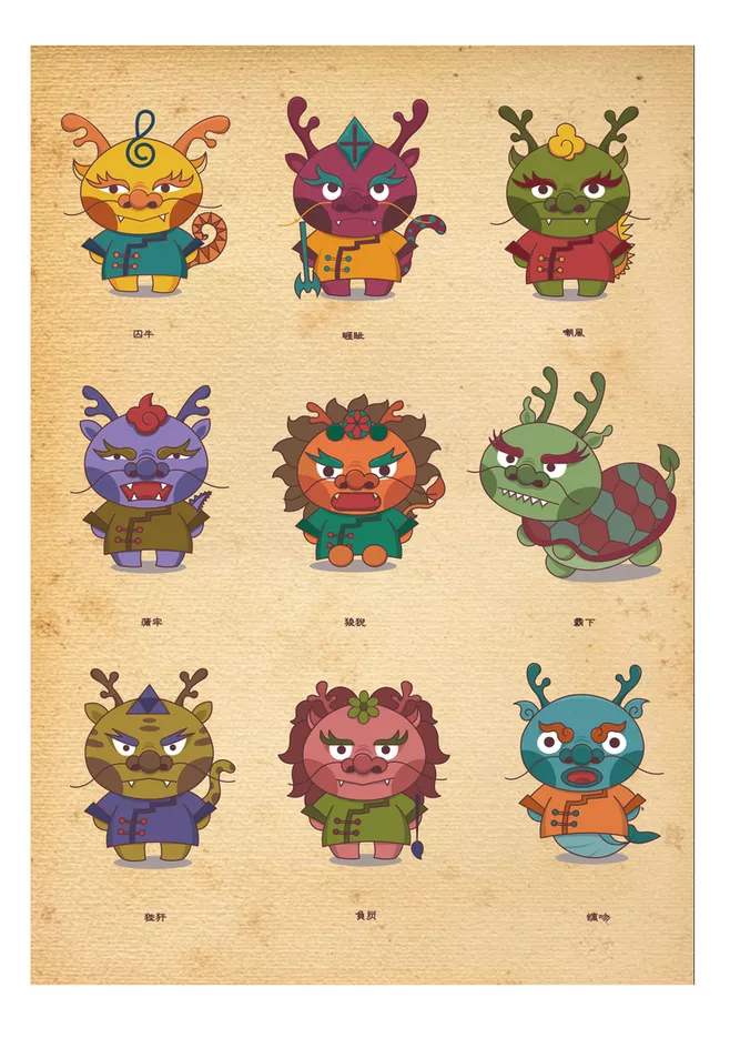 传说龙生有九个孩子,名字分别是(音bì xì)鸱吻(音chī wěn)饕餮(音