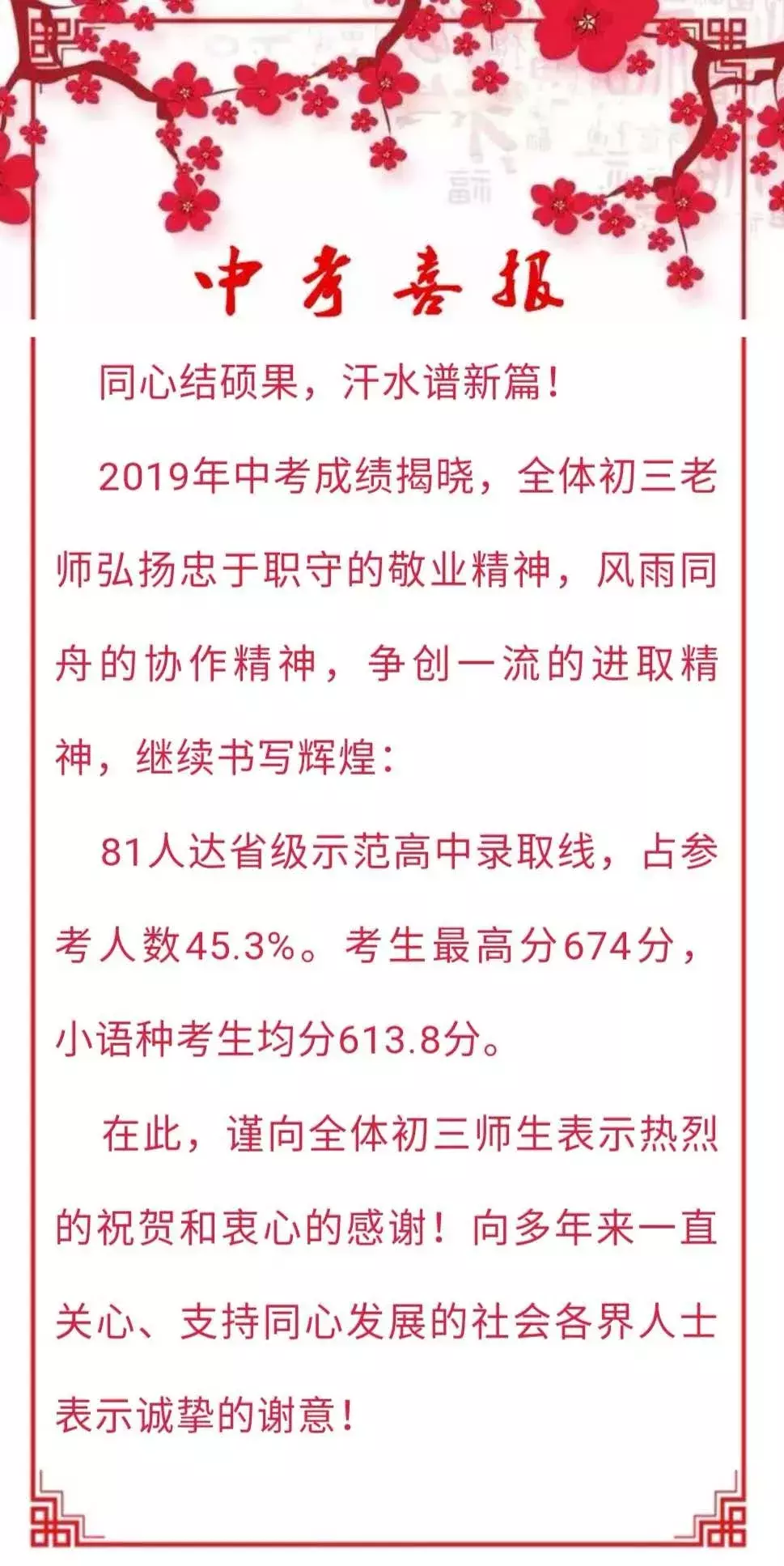 「2019太原中考喜报」太原各学校中考喜报汇总