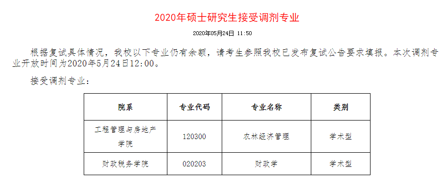 华南理工大学、华中师范大学、河南财经政法大学等院校调剂信息