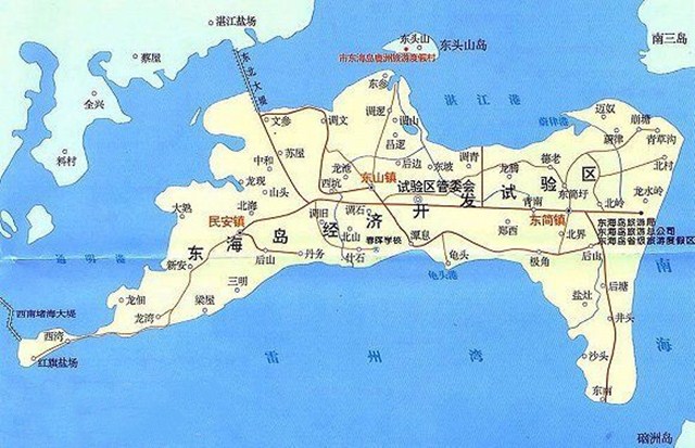 东海岛位于雷州半岛东部,岛内主要拥有东山,东简,民安3个街道办.